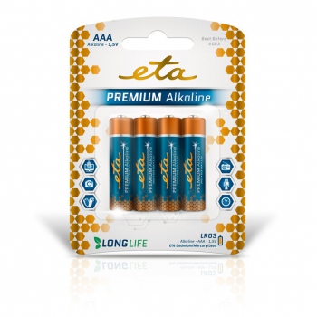Baterie alkalická ETA PREMIUM ALKALINE AAA, LR03, blistr 4ks