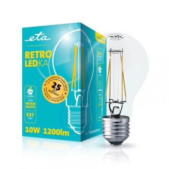 Žárovka LED ETA RETRO LEDka klasik filament 10W, E27, teplá bílá